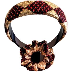 Just-Jen Holiday Red and Gold Sequin Headband and Scrunchie Set. NWT